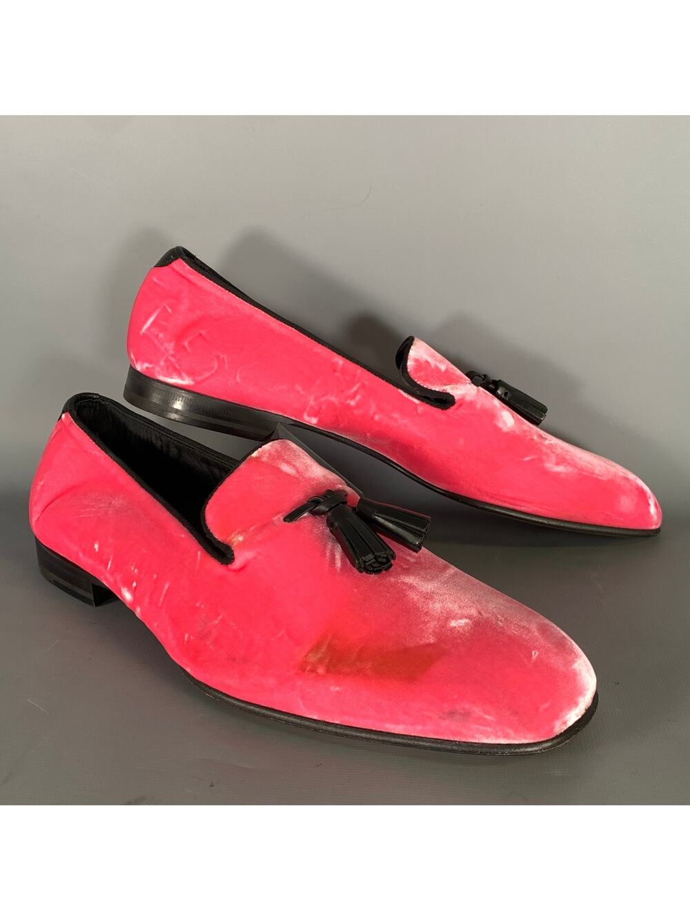 TOM FORD Size 10.5 Pink Black Velvet Tassels Loafers